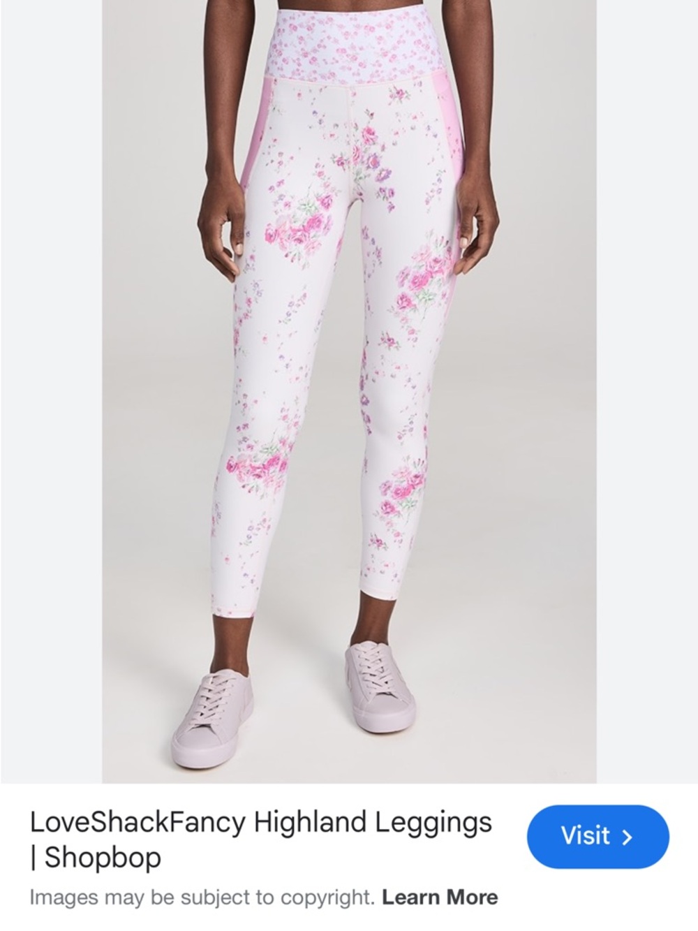 LoveShackFancy White Floral High-Waist Leggings with Pink Accents